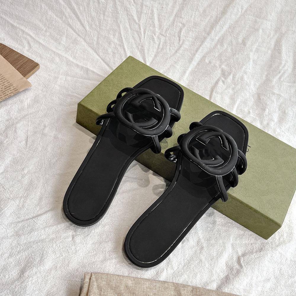 TPU Bright G Buckle Double Slippers Flat