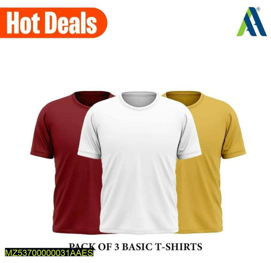 Men Stitched Jersey Plain T-Shirt, Pack of 3