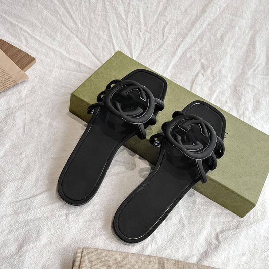 TPU Bright G Buckle Double Slippers Flat